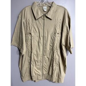 Haband Mens Beige‎ Short Sleeve Full Zip Collared Shirt Size XL Design 2 Pocket